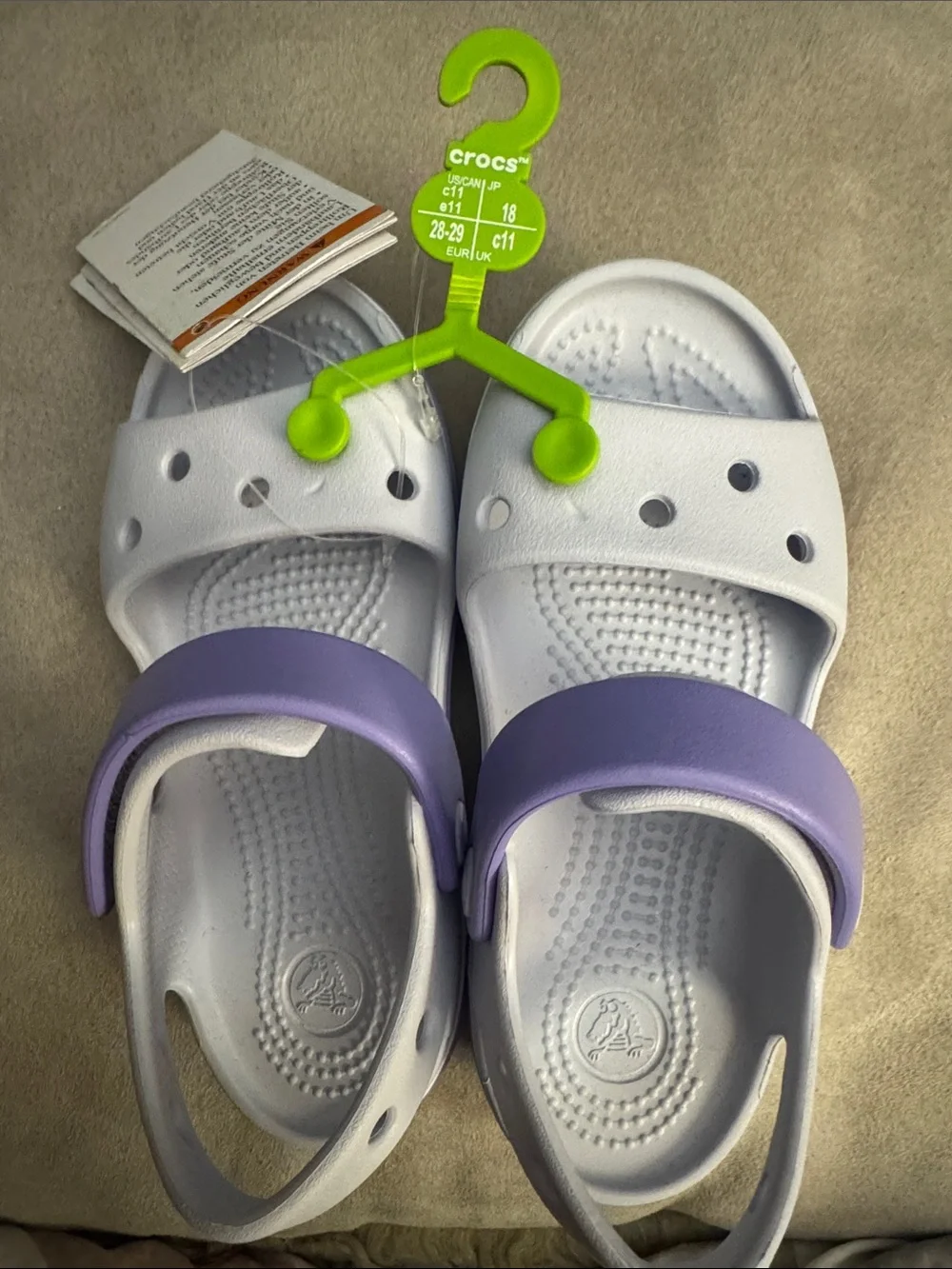 CROCS Kids White Sandals with Lilac Straps